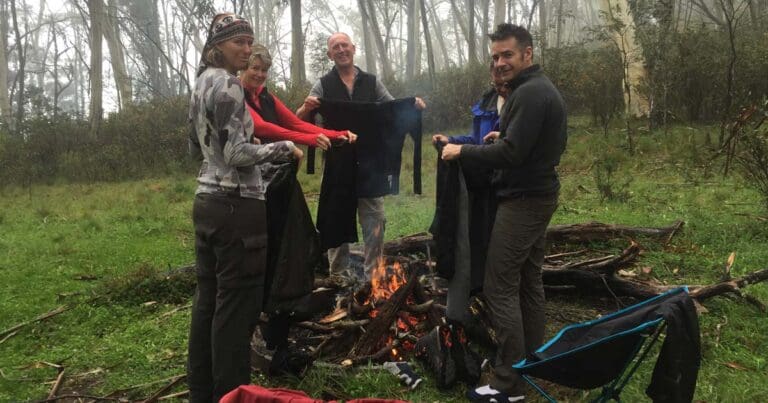 General chat around campfire