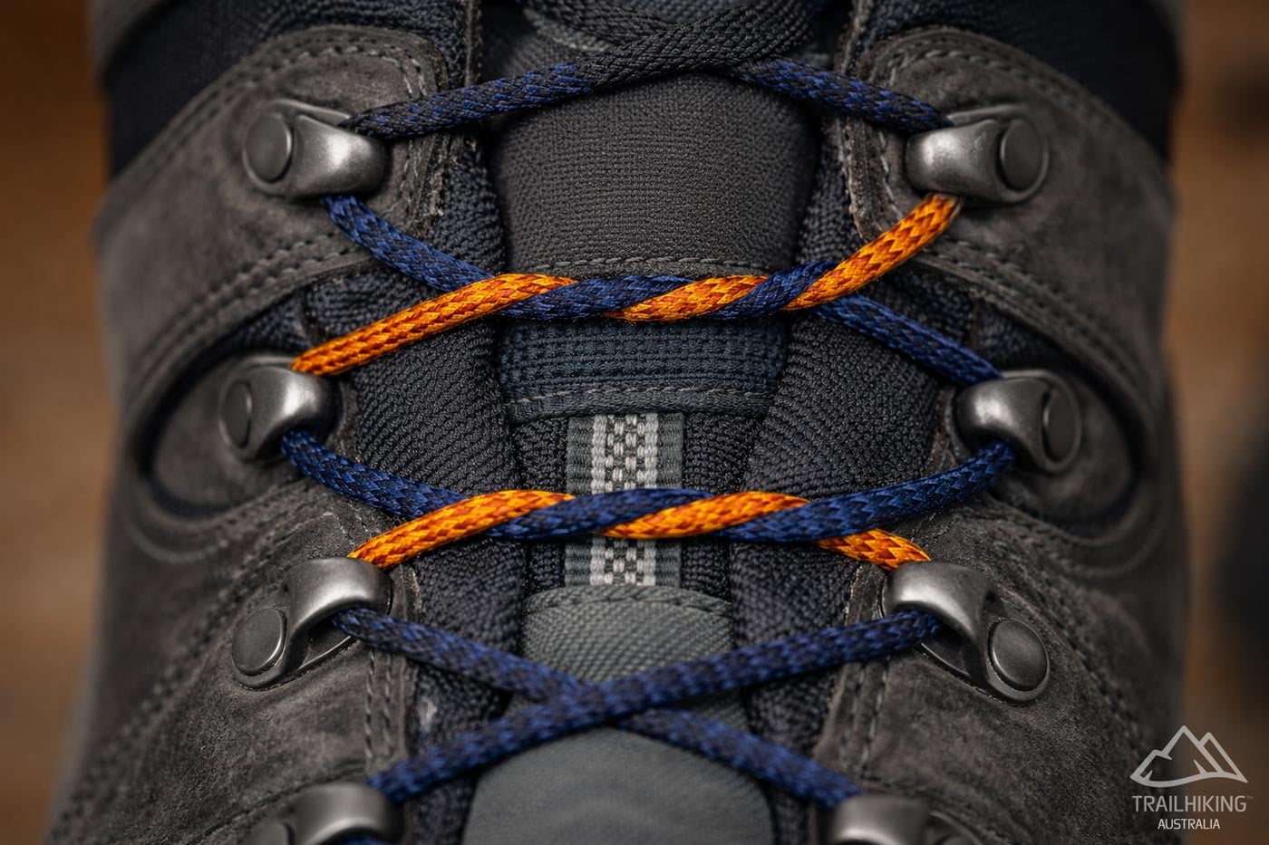 Surgeon’s knot lacing technique on a hiking boot to lock the midfoot and reduce heel lift