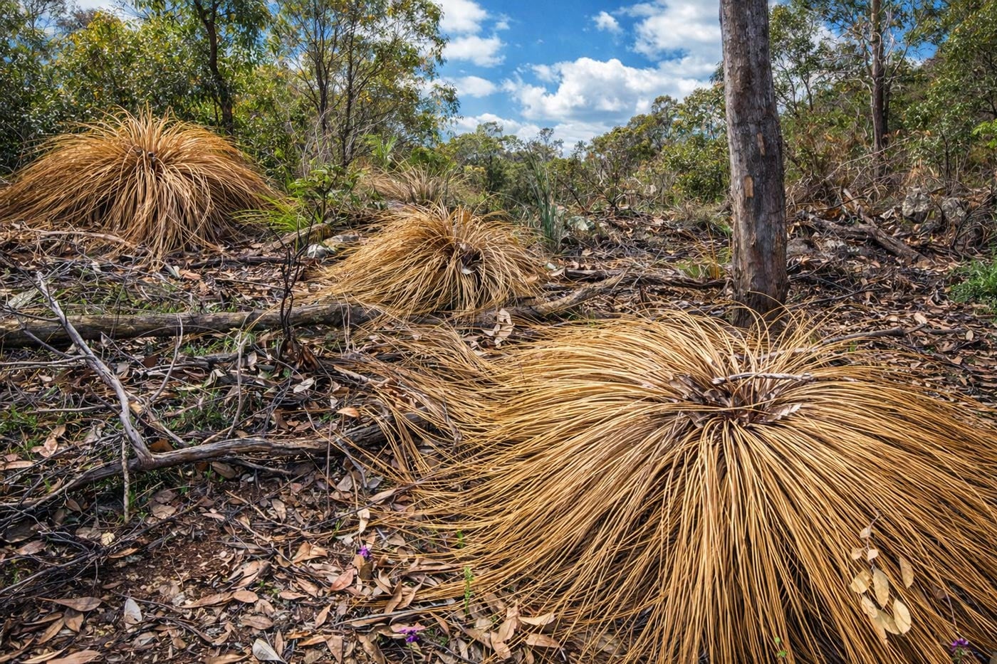 Grass trees killed by phytophthora cinnamomi dieback in australian bushland
