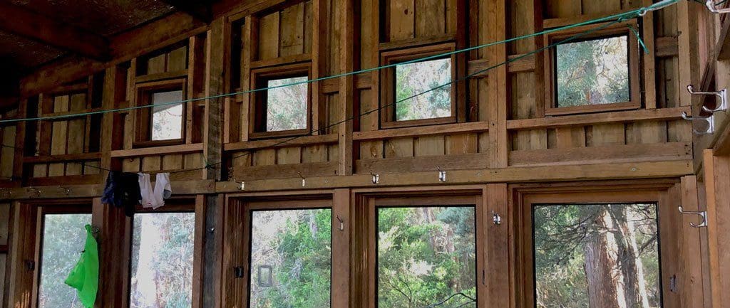 Bert Nichols Hut - Drying Area With Eye Hooks Hammock camping trail hiking australia