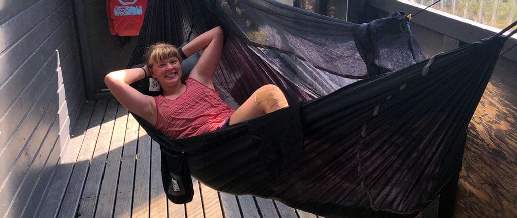Jarah in Sky Bed Bug Free - Waterfall Hut Hammock camping trail hiking australia