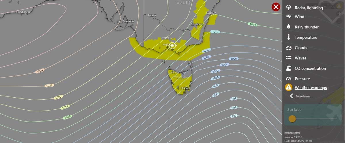 Forecasts showing potential warnings on www. Trailhiking. Com. Au