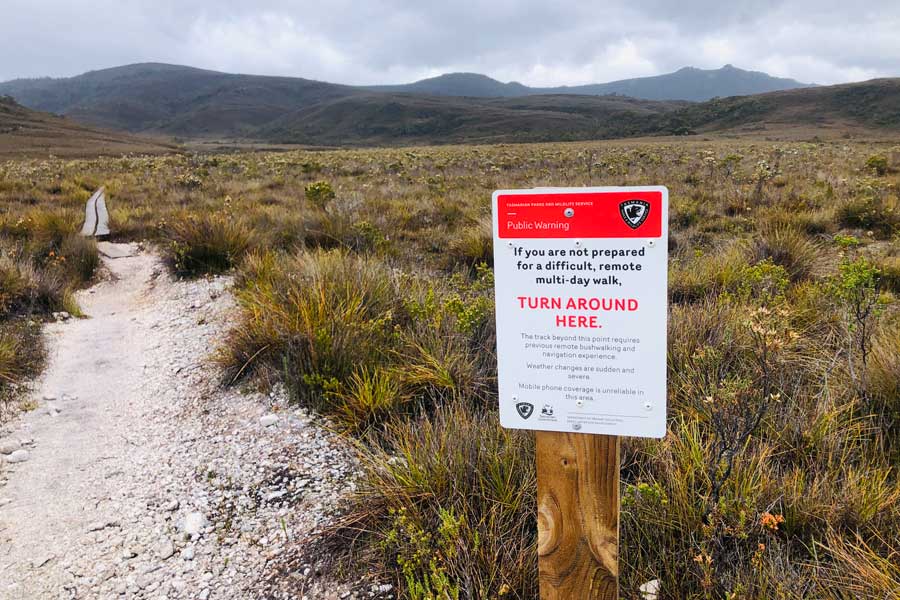 Planning Guide: Western Arthur Range Traverse Turn around here sign