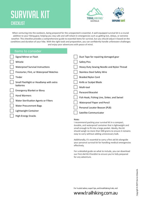 Survival kit checklist - Trail Hiking Australia Survival kit checklist