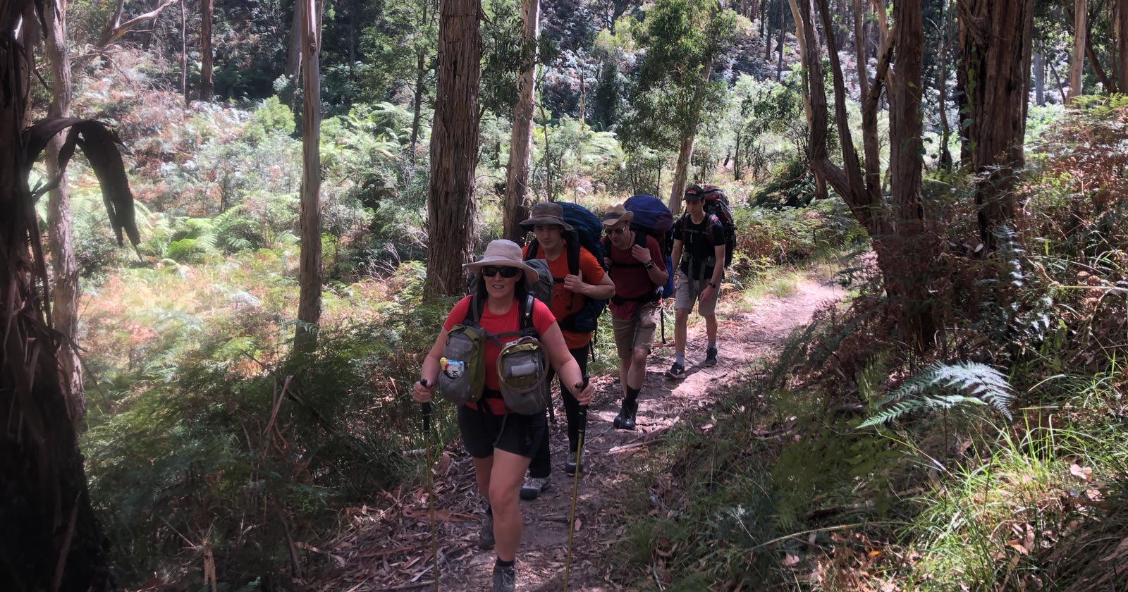 Confident hikers moving safely together