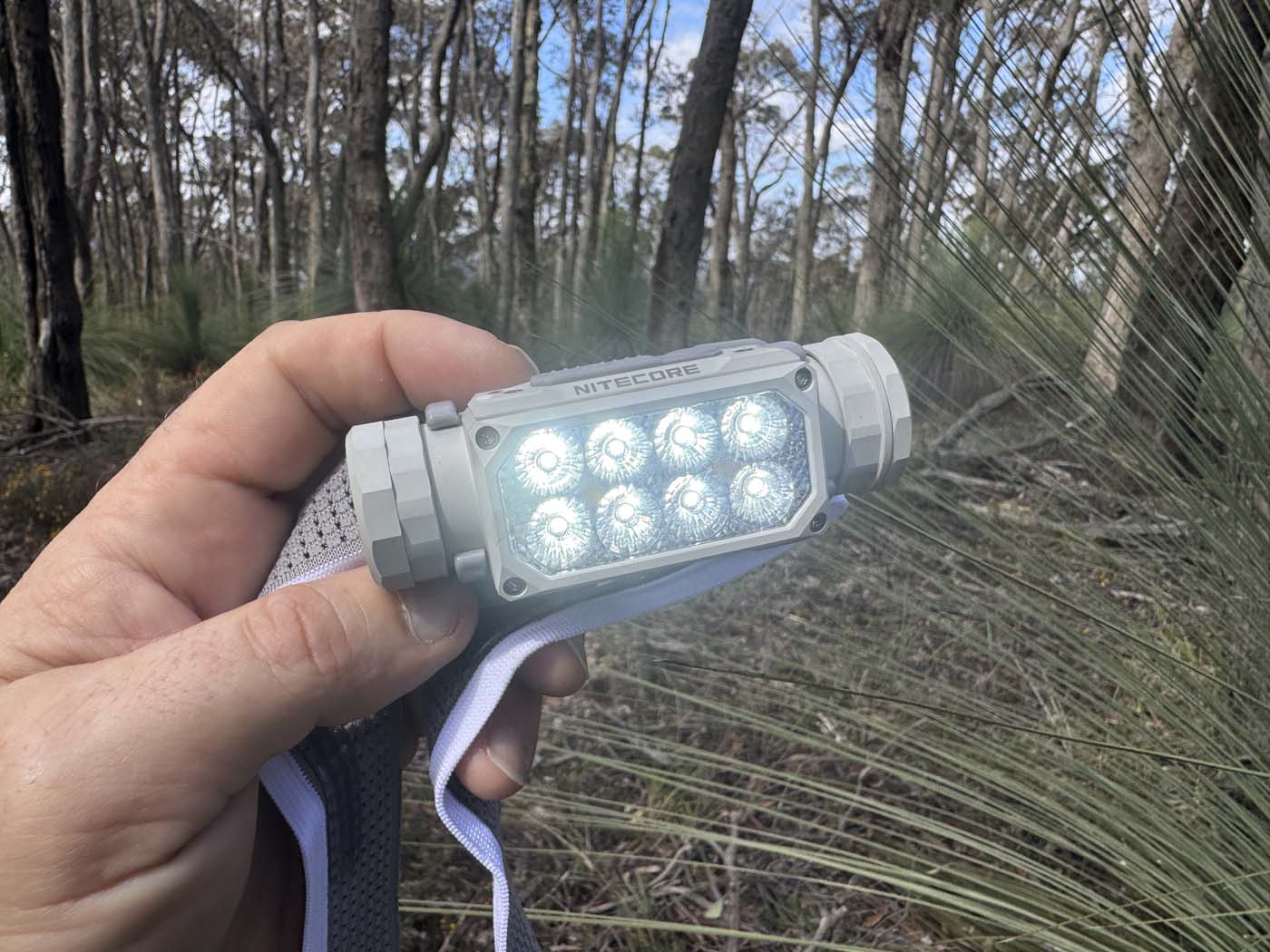 Hc65 uhe powered on, showing its main led beam.