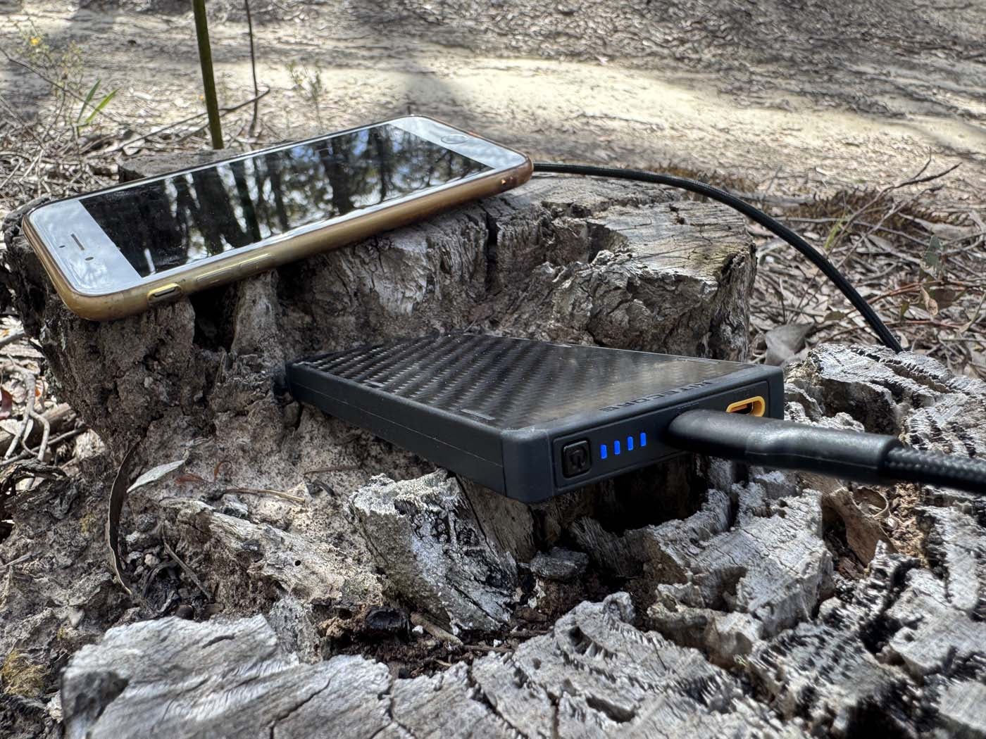 Putting the nb10000 gen 3 to use in the field, topping up my phone during a hike.