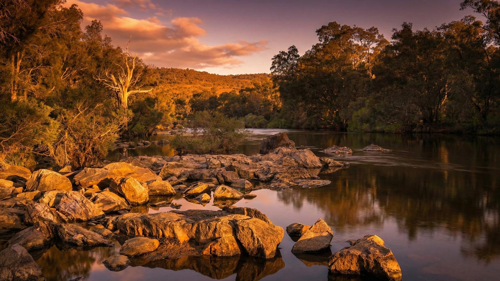 Golden hour light transforming a quiet river crossing