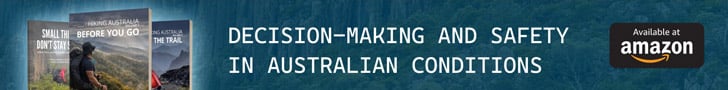 Trail Hiking Australia books banner with safety and decision making theme in Australian conditions